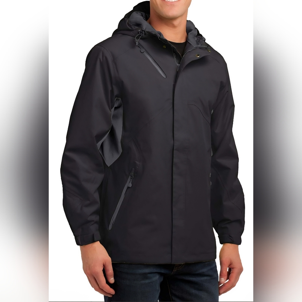 Men's XL Port Authority Cascade Waterproof Hooded Jacket Raincoat Parka Black - Picture 2 of 16